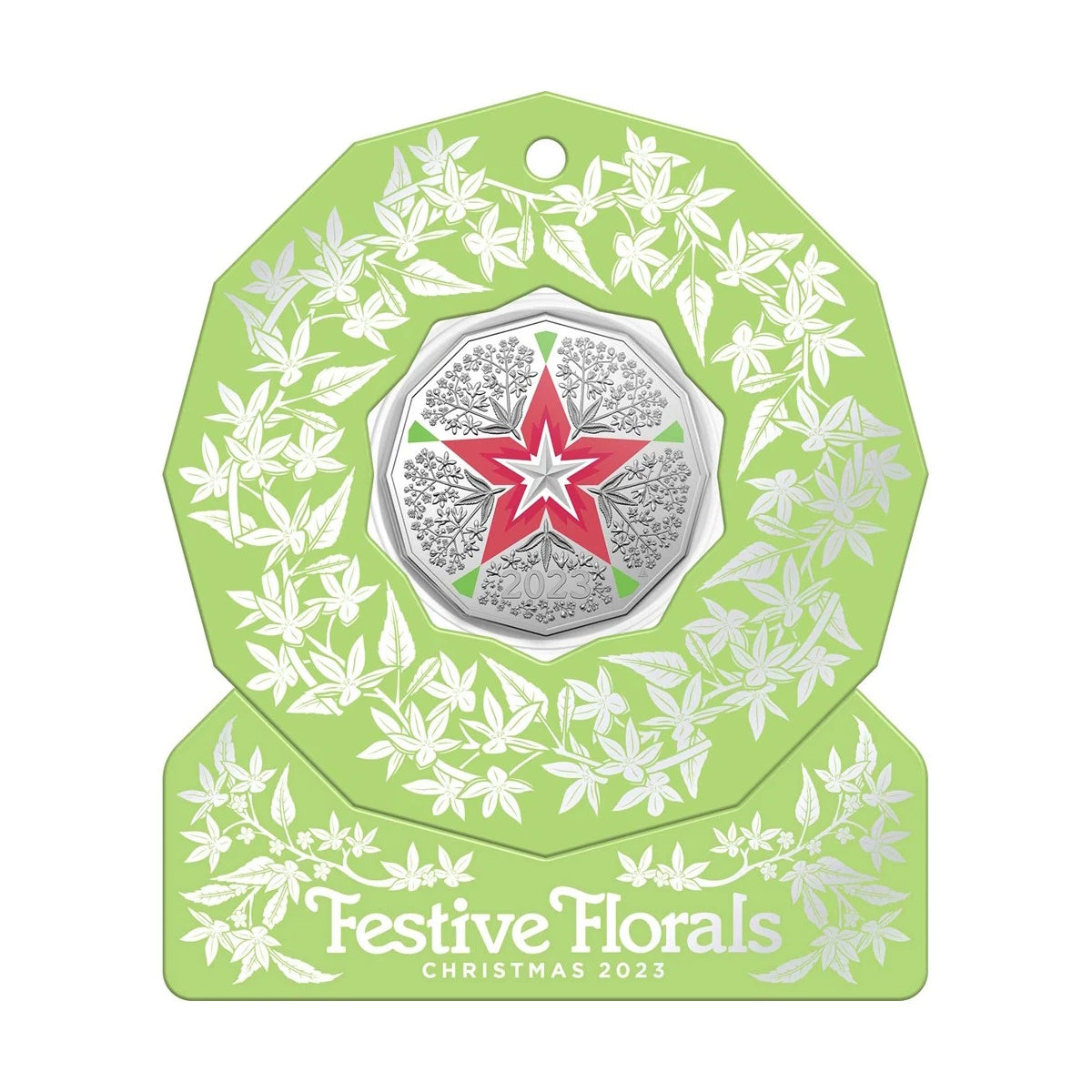 2023 Christmas Decoration – Festive Floral 50c Uncirculated Coloured Coin