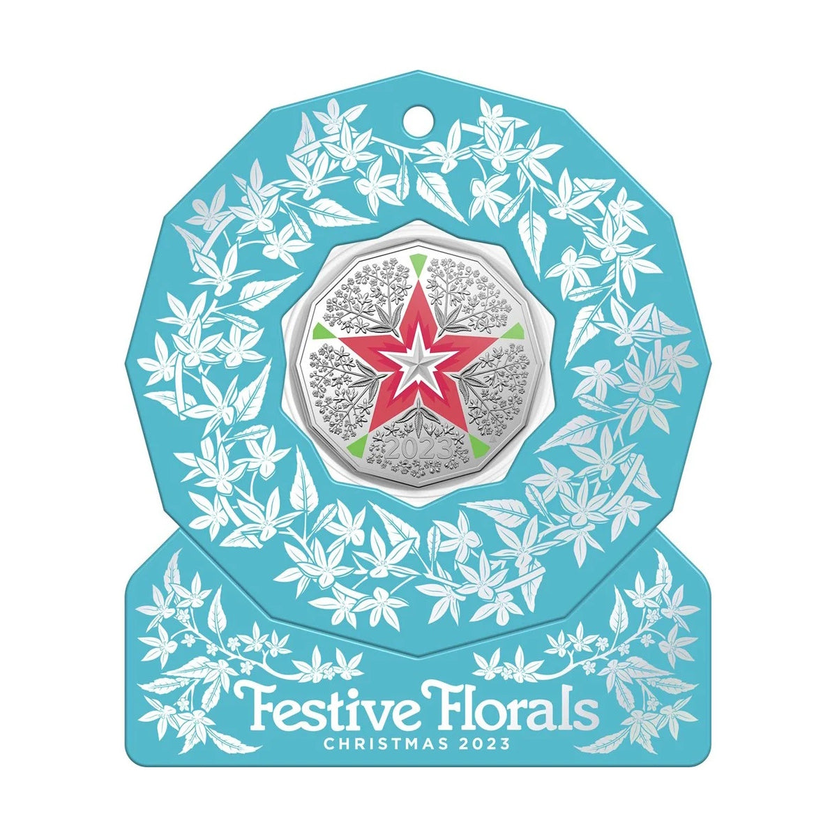 2023 Christmas Decoration – Festive Floral 50c Uncirculated Coloured Coin