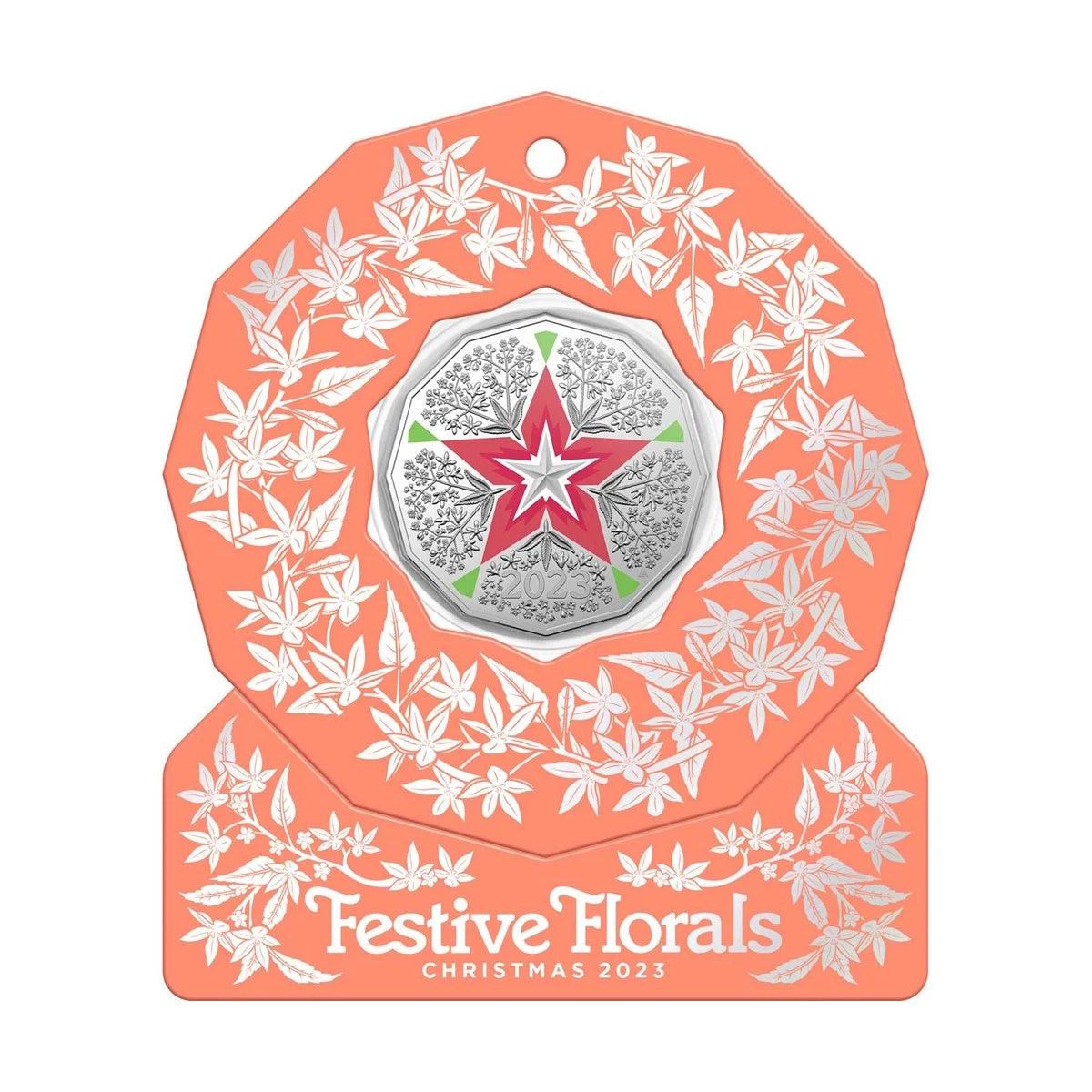 2023 Christmas Decoration – Festive Floral 50c Uncirculated Coloured Coin