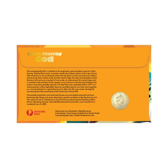 2023 Aussie Big Things Giant Murray Cod Coloured Coin Postal Numismatic Cover (Single)