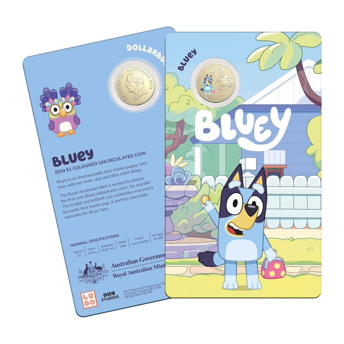 2024 $1 Bluey Dollarbucks Coloured Uncirculated Coin on Card - Bluey