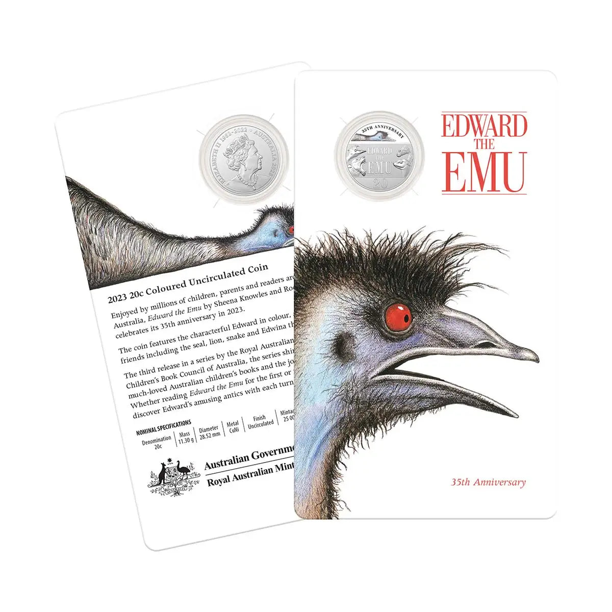 2023 20c 35th Anniversary Of Edward The Emu Unc Coin In Card