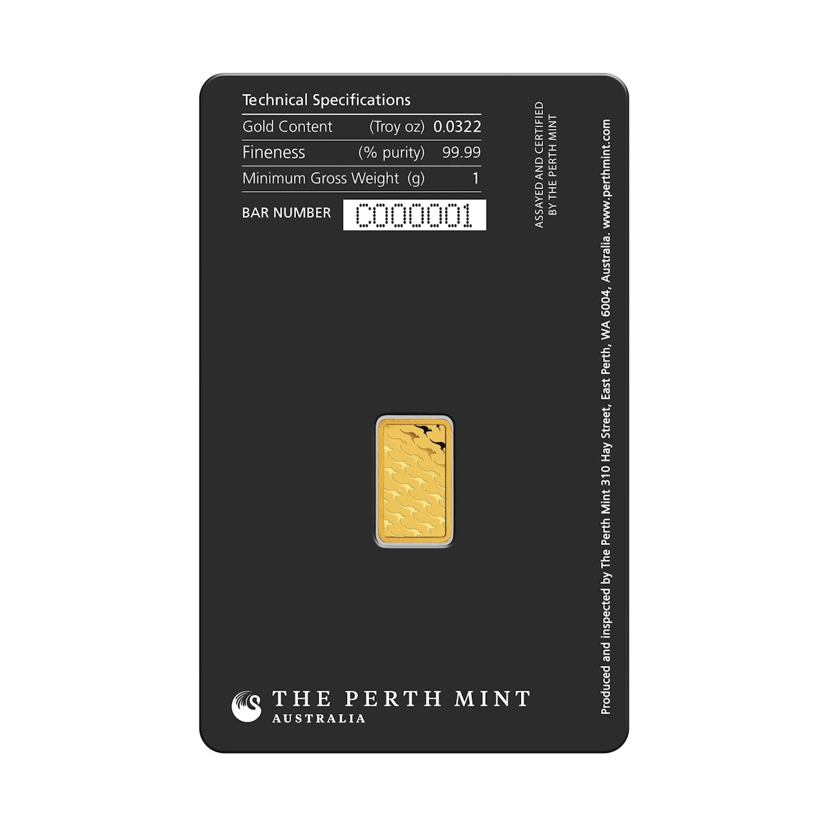 Perth Mint Kangaroo 1g Gold Minted Bar