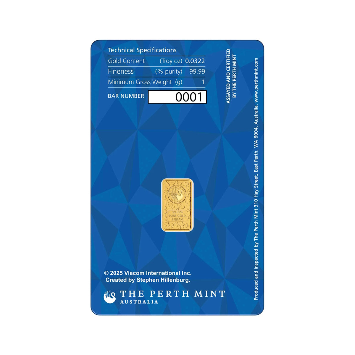 Perth Mint SpongeBob SquarePants 1g Gold Minted Bar