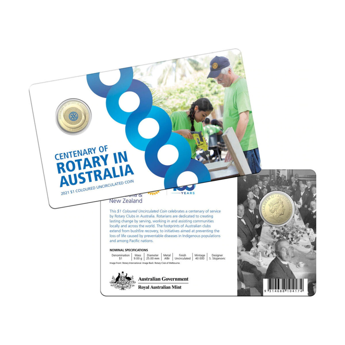 2021 Centenary of Rotary Coloured $1 Aluminium-Bronze Uncirculated Coin