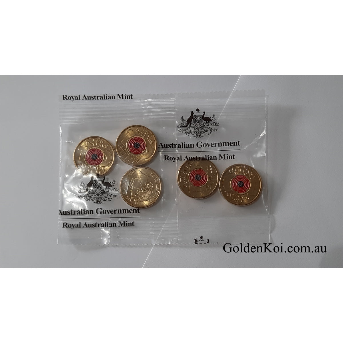 2018 Remembrance Armistice Red Poppy Coloured $2 5 Coins Bag Sachet