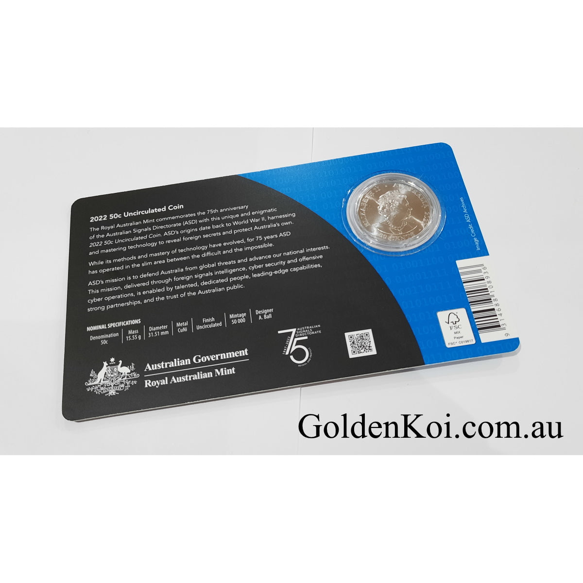 2022 75th Anniversary of Australian Signals Directorate UNC 50c Carded Coin