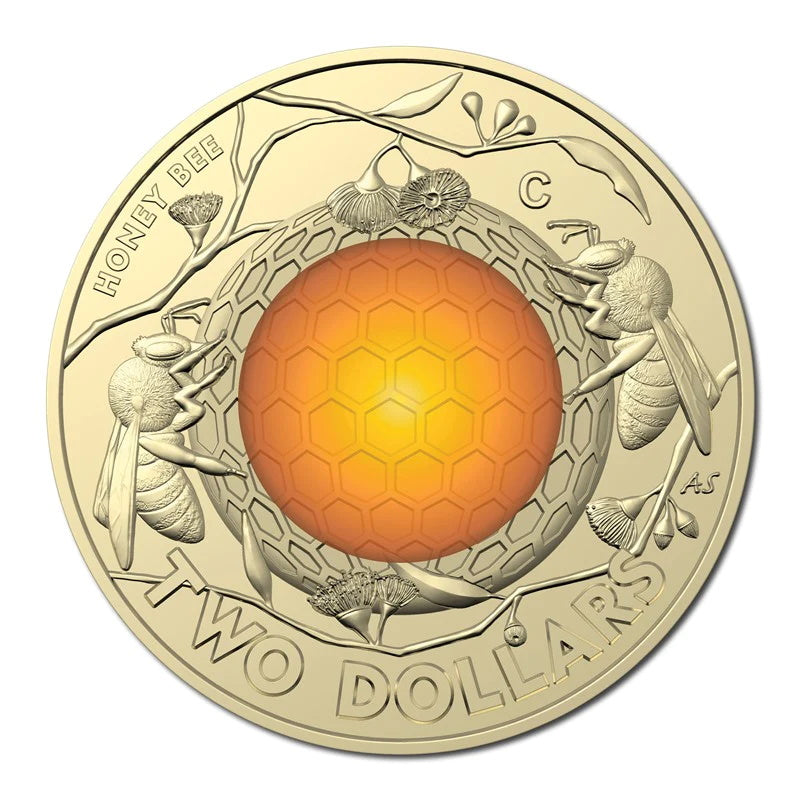 2022 Honey Bee Coloured $2 C Mintmark Carded Coin