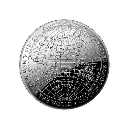 2019 $5 1oz Fine Silver Proof 1812 A New Map of the World - Captain Cook's Tracks