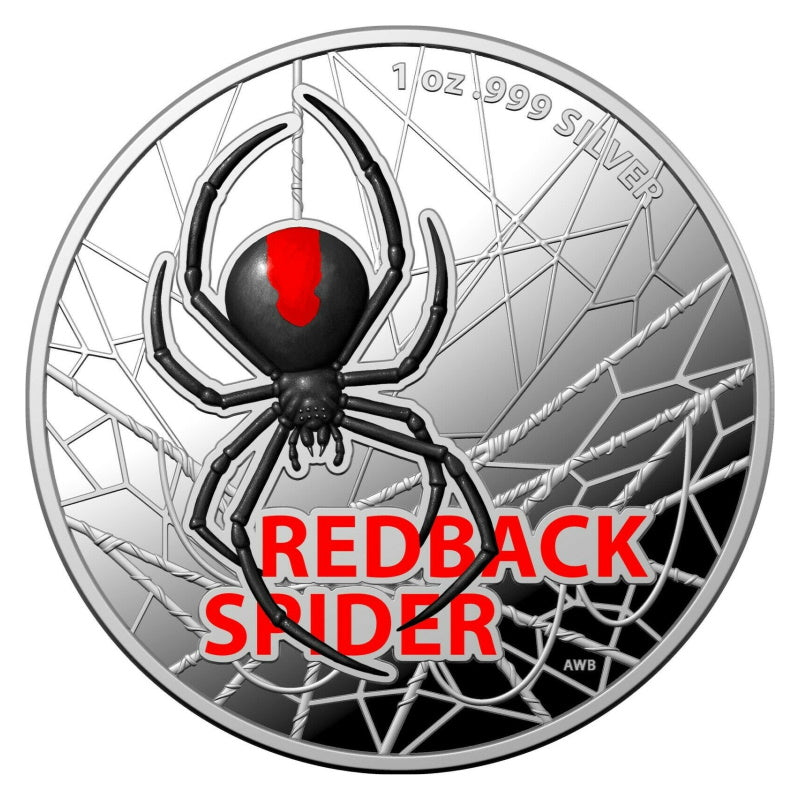 2021 1oz Redback Spider $5 Coloured Silver Proof Coin - Milk Spots