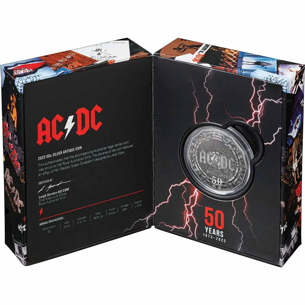 2023 AC/DC 50th Anniversary 50c Silver Antique Coin