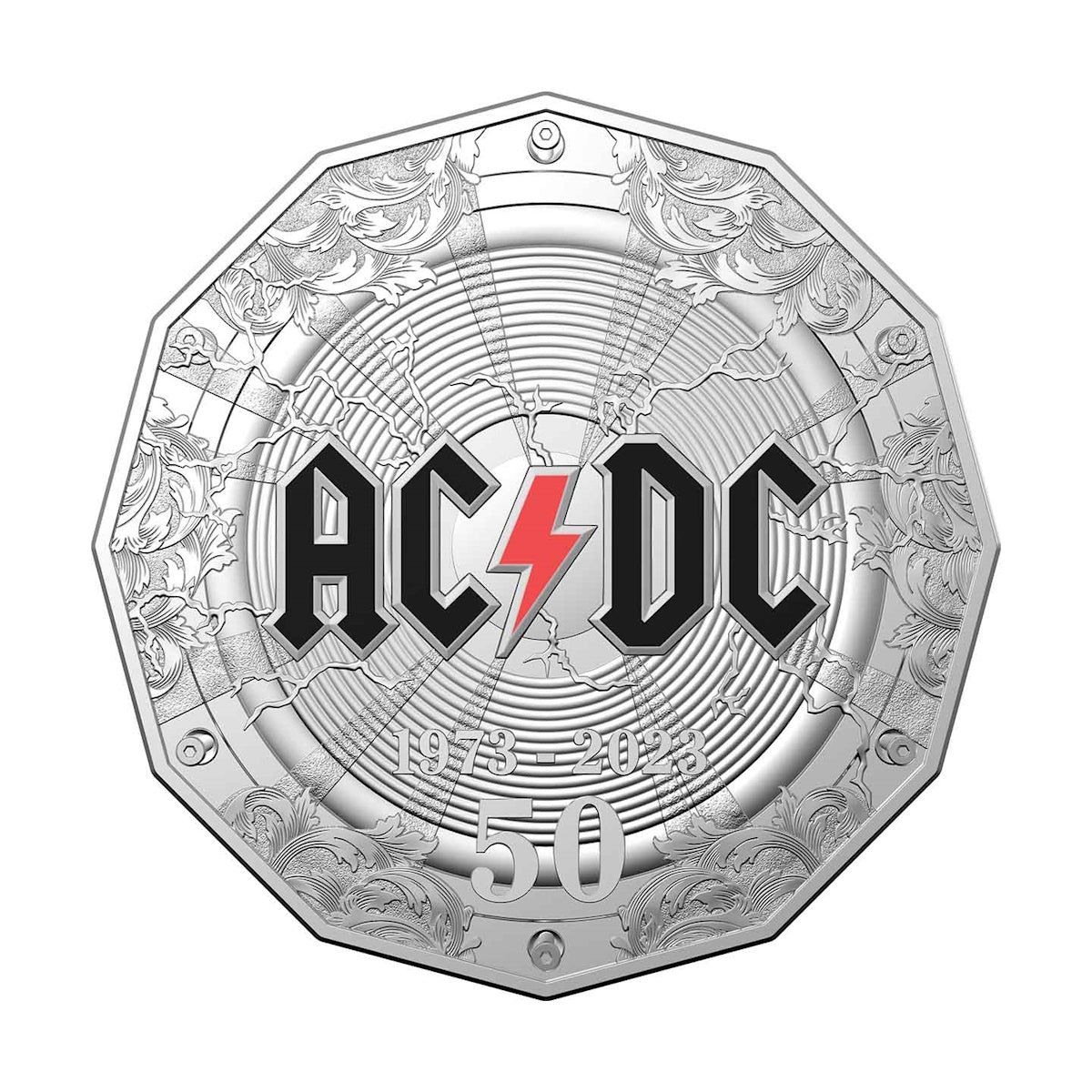 2023 50c 50th Anniversary Of AC/DC Coloured Uncirculated Coin