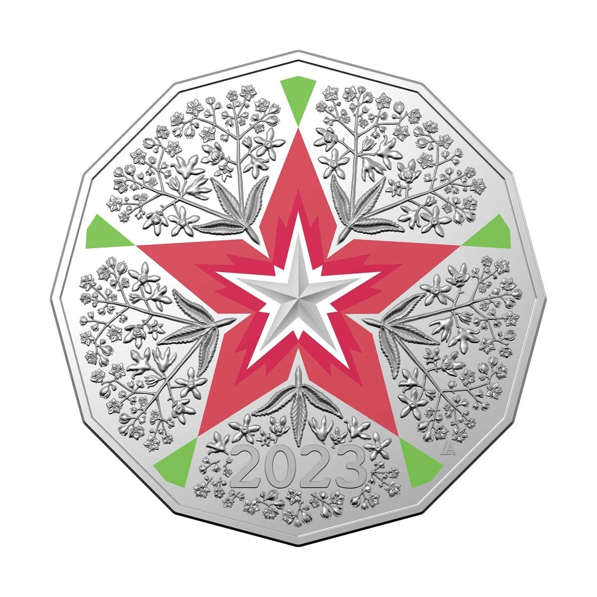 2023 Christmas Decoration (Single) – Festive Floral 50c Uncirculated Coloured Coin
