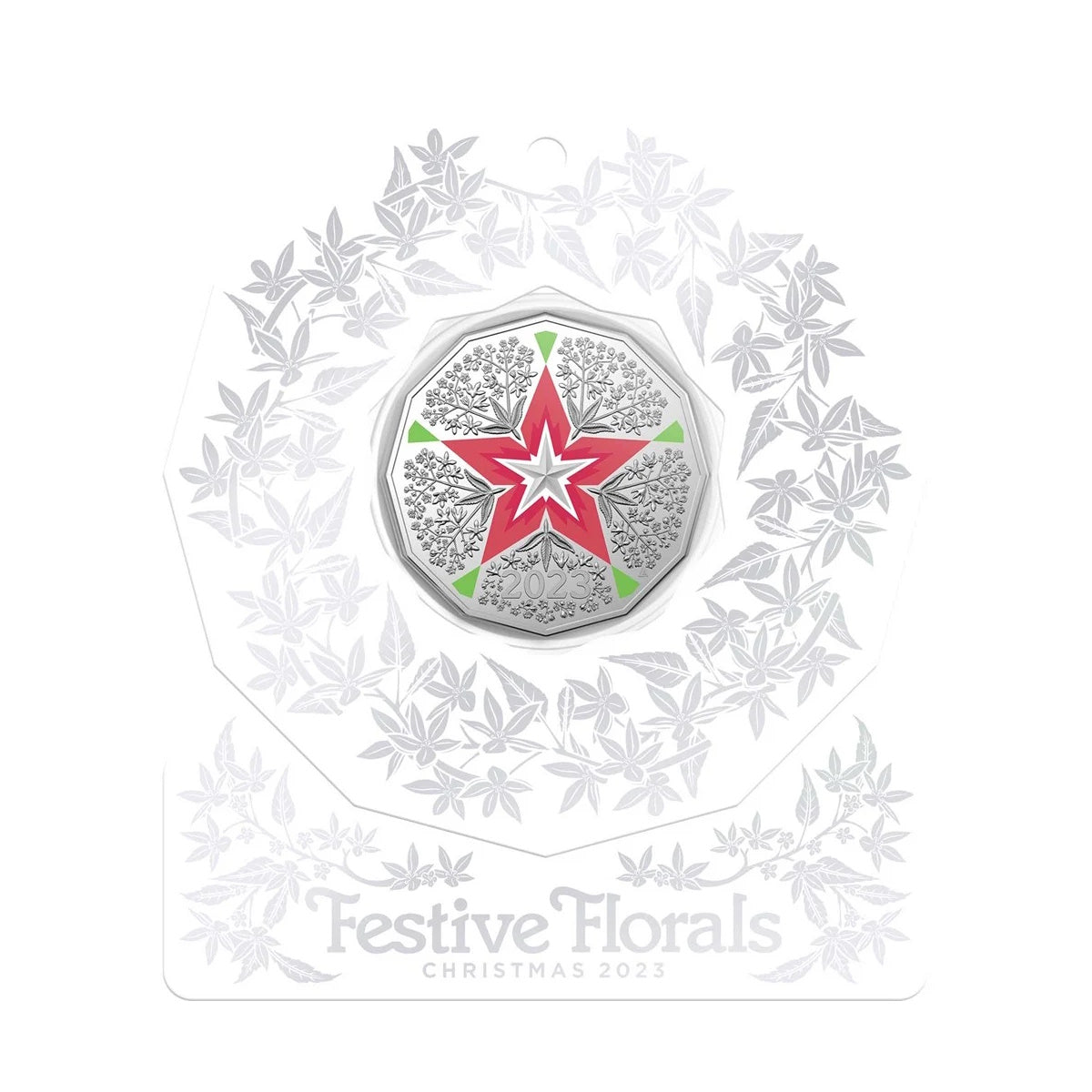 2023 Christmas Decoration (Single) – Festive Floral 50c Uncirculated Coloured Coin