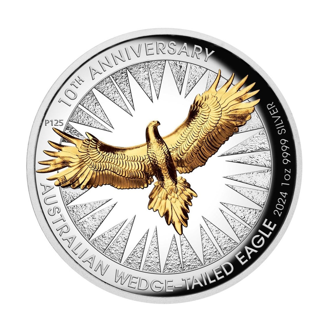 2024 Australian Wedge-tailed Eagle 10th Anniversary 1oz Silver Proof High Relief Gilded Coin