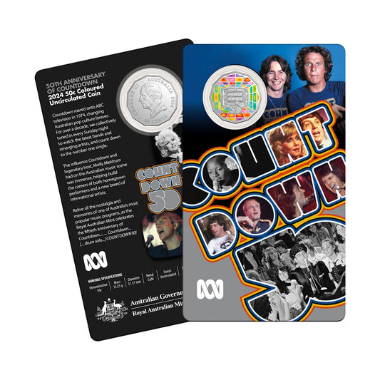 2024 50th Anniversary of Countdown 50c Coloured UNC Carded Coin