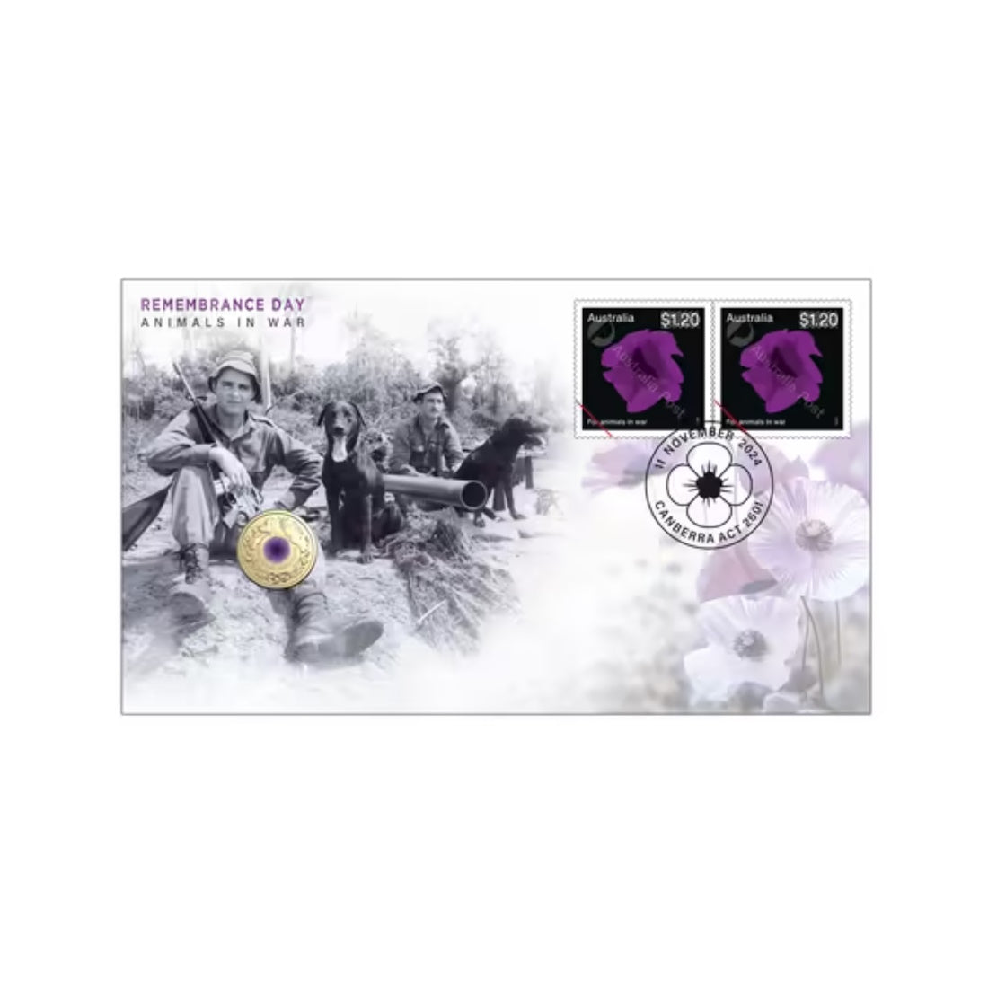 2024 Remembrance Animals in War Purple Poppy PNC