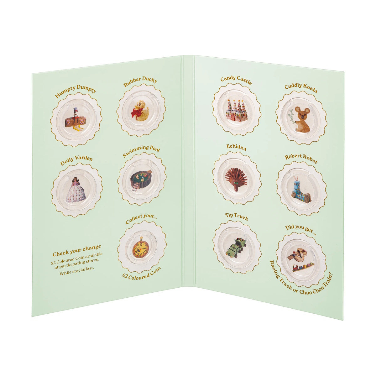 2025 Australia Women's Weekly Birthday Cake $1 Ten-Coin Collection Tube and Folder plus $2 Coloured Coin