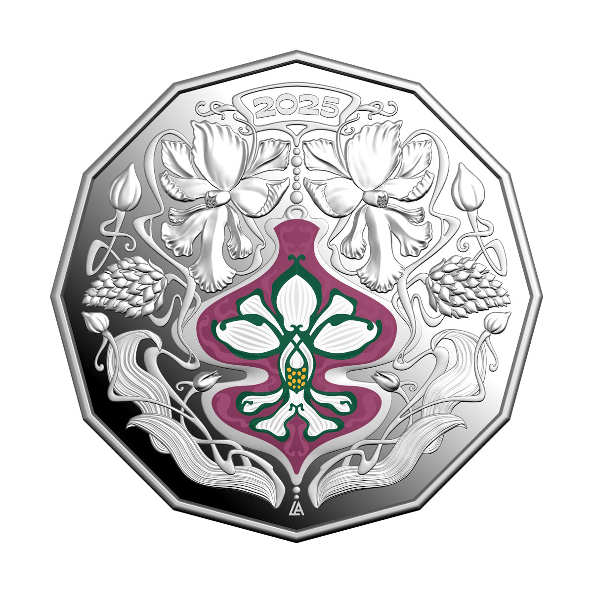 2025 Christmas Festive Florals 50c Coloured Silver Proof Coin