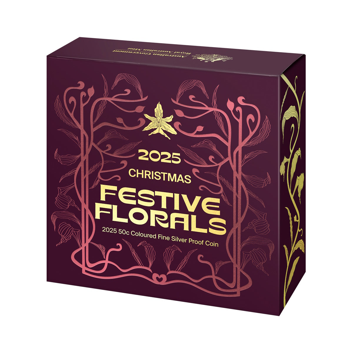 2025 Christmas Festive Florals 50c Coloured Silver Proof Coin