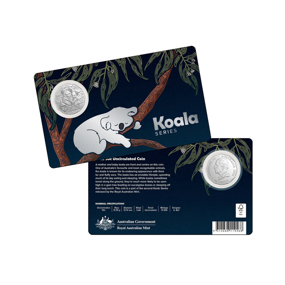 2025 Koala Series Uncirculated 50c Carded Coin