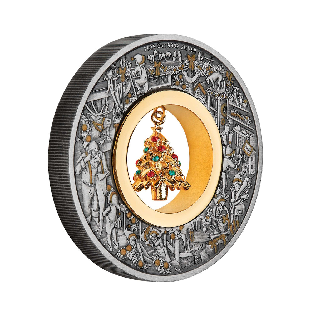 2025 Santa's Workshop 2oz Silver Antiqued Coloured Coin