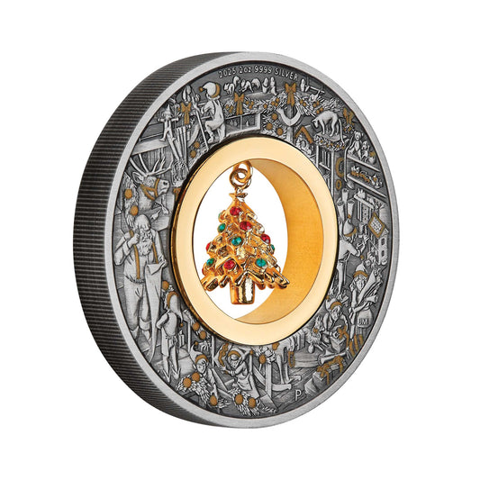 2025 Santa's Workshop 2oz Silver Antiqued Coloured Coin