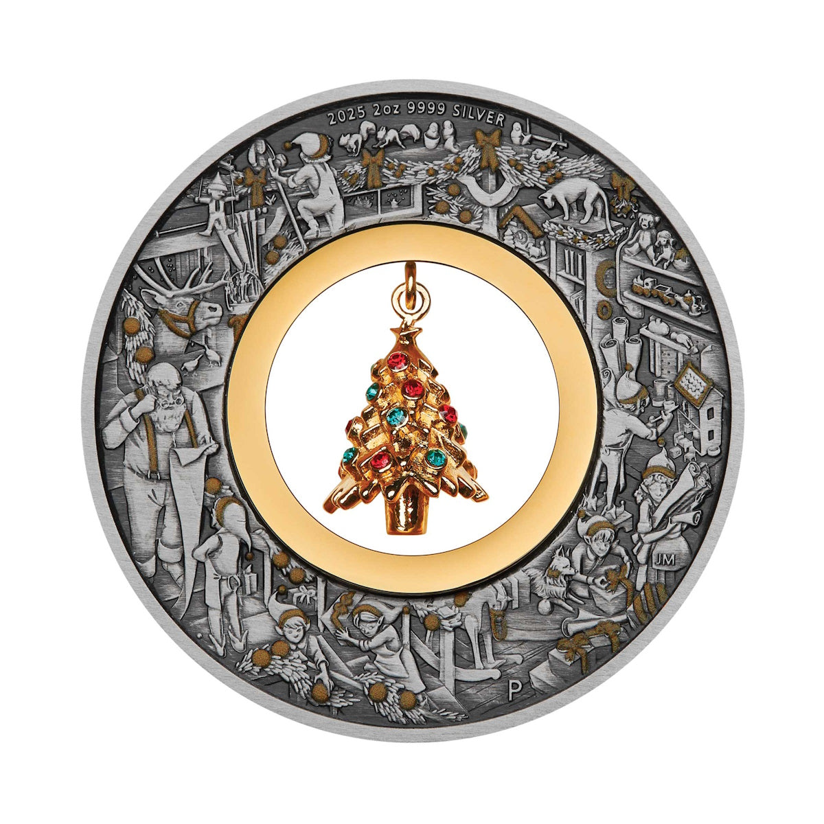 2025 Santa's Workshop 2oz Silver Antiqued Coloured Coin