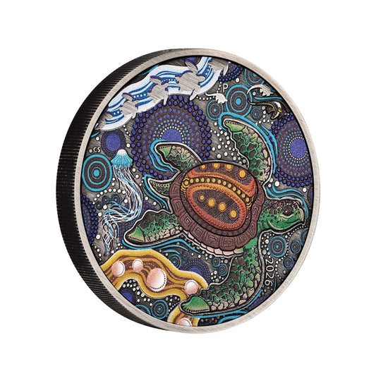 2026 Turtle Yaunati 2oz Silver Antiqued Coloured Coin