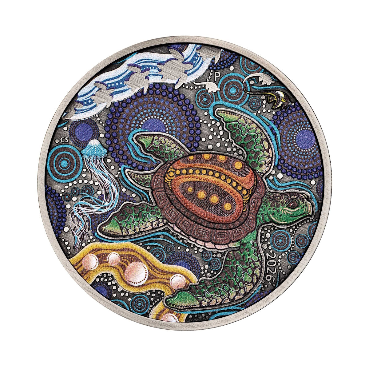 2026 Turtle Yaunati 2oz Silver Antiqued Coloured Coin