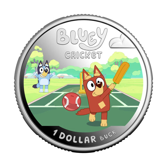 2027 $1 Bluey Cricket Coloured Silver Proof Coin