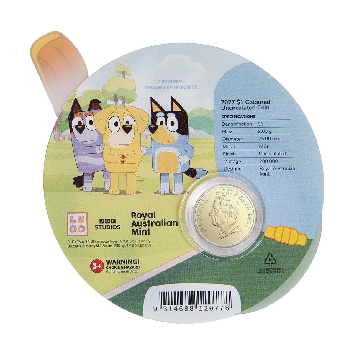 2027 $1 Bluey Cricket Coloured Uncirculated Coin