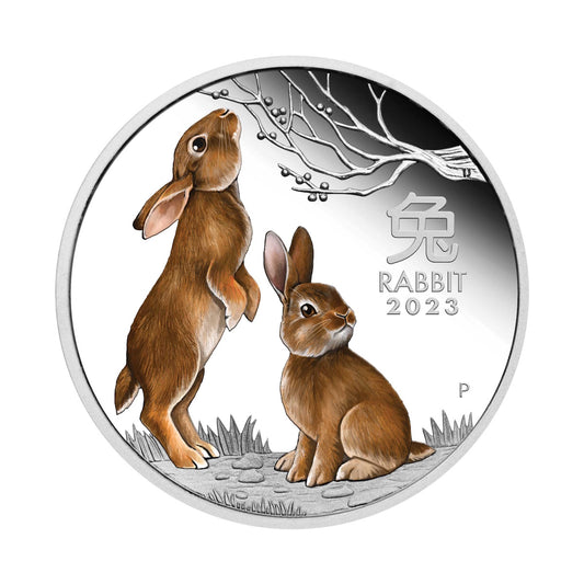 2023 Australian Lunar Series III Year of the Rabbit 1oz Silver Proof Coloured Coin
