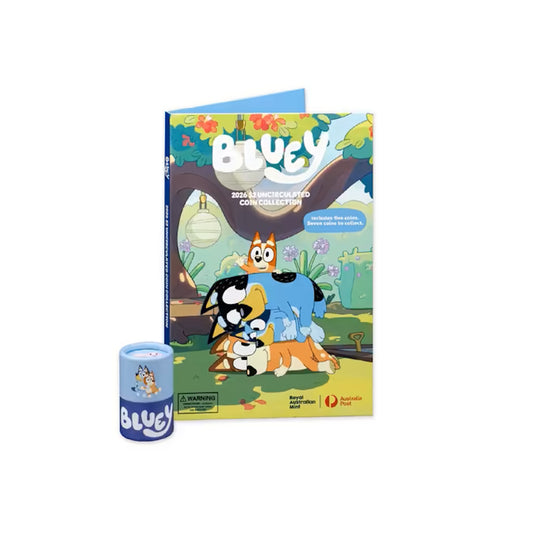2026 Bluey 5 Coins Sealed Tube and Folder PLUS 2 Coloured Till Coins - Preorder