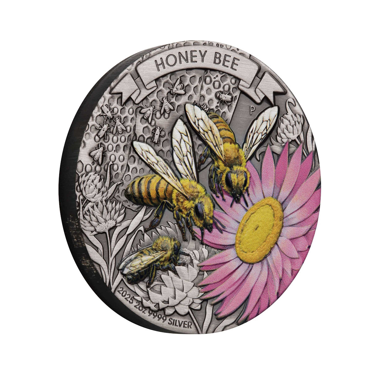 2025 Honey Bee 2oz Silver Antiqued Coloured Coin