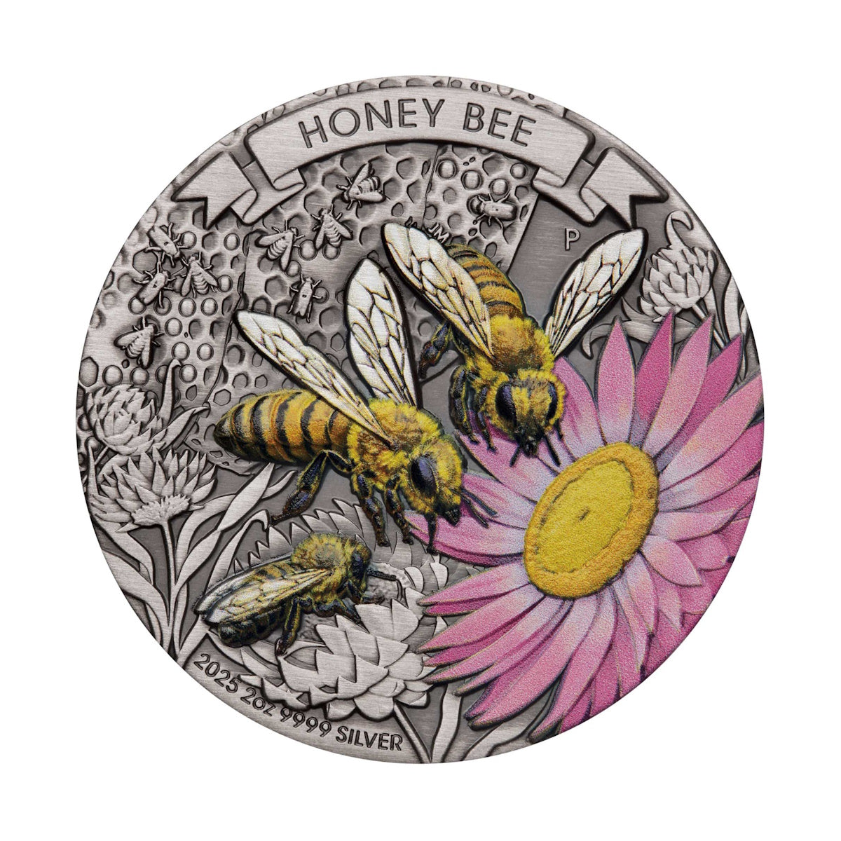 2025 Honey Bee 2oz Silver Antiqued Coloured Coin