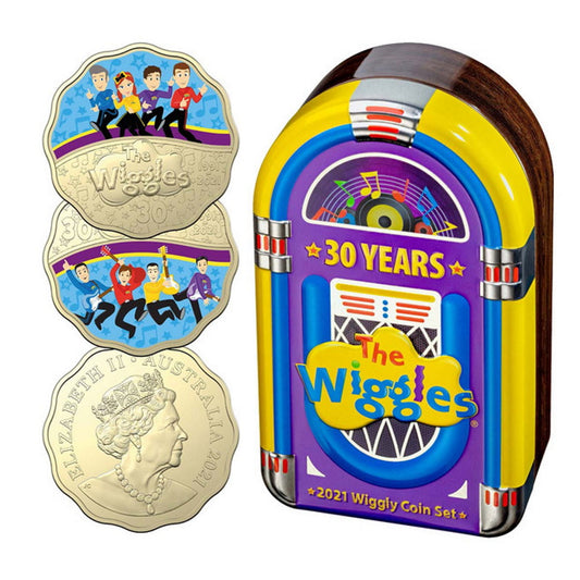 2021 30 Years of The Wiggles Scalloped Two Coloured 30c Coin UNC Set