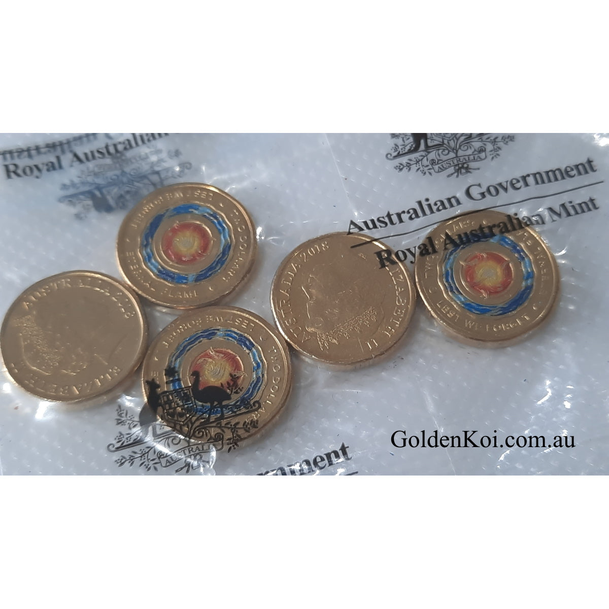 2018 Lest We Forget Eternal Flame Coloured $2 5 Coins RAM Bag Sachet