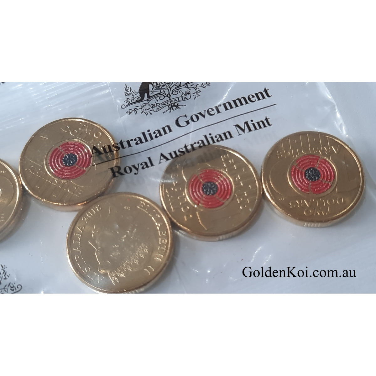 2018 Remembrance Armistice Red Poppy Coloured $2 5 Coins Bag Sachet