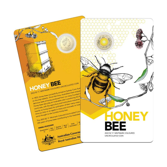 2022 Honey Bee Coloured $2 C Mintmark Carded Coin